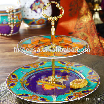 Luxury Fine Porcelain 2 Tier Antique Cake Plate of Summer of Persia